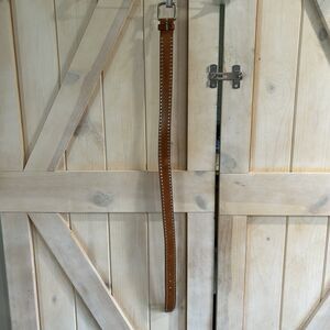 Guess Womens Brown Leather Studded Belt 38” Large Brass Buckle Y2K  90s Hippie